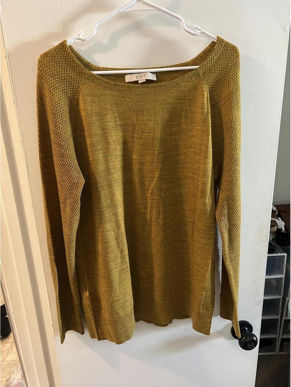 Loft olive green long sleeve off the shoulder top size XL